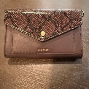 Nine West Eggplant Leather Women's Bag with Snakeskin look trim